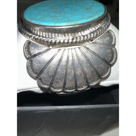 Blue Turquoise Silver Western Southwest Stretch Bracelet Ranch Wear Cowgirl - Picture 8 of 16